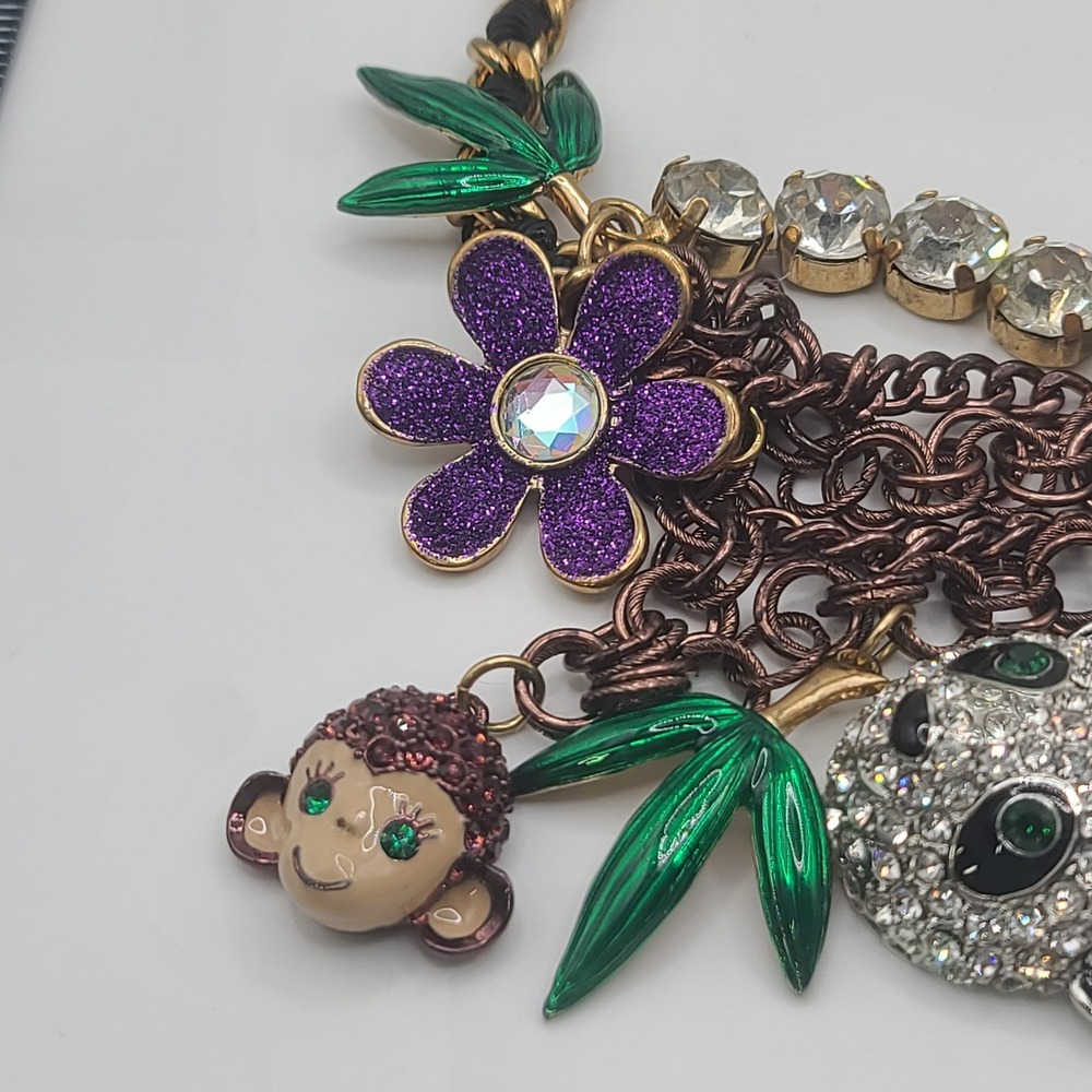 Betsey Johnson Necklace Jungle Monkey Panda Rhinestone 16" - Picture 7 of 16